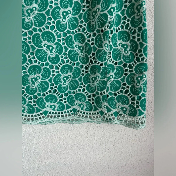 J. Crew Kelly Green Floral Embroidered Overlay Skirt - Picture 2 of 5